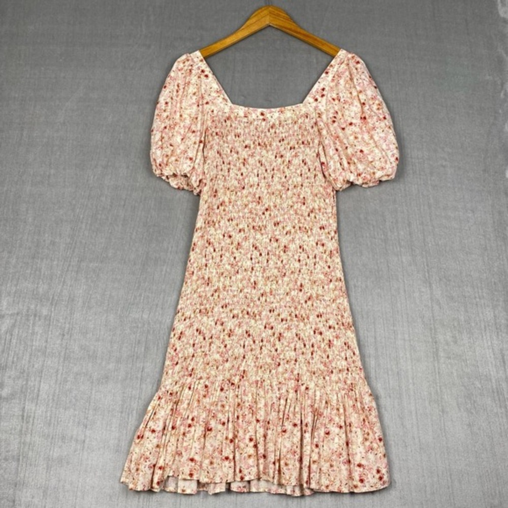 Cottagecore Dress Womens S Pink Floral Puff Sleeve Square Neck Babydoll Milkmaid